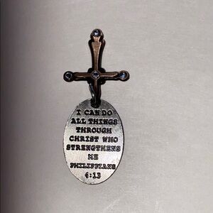 Silver & Copper Brown tone Ornate Cross Pendant Necklace Charm Engraved Personal